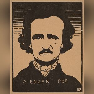 Edgar Poe Portrait Wall Art - Black & Tan Home Art Print